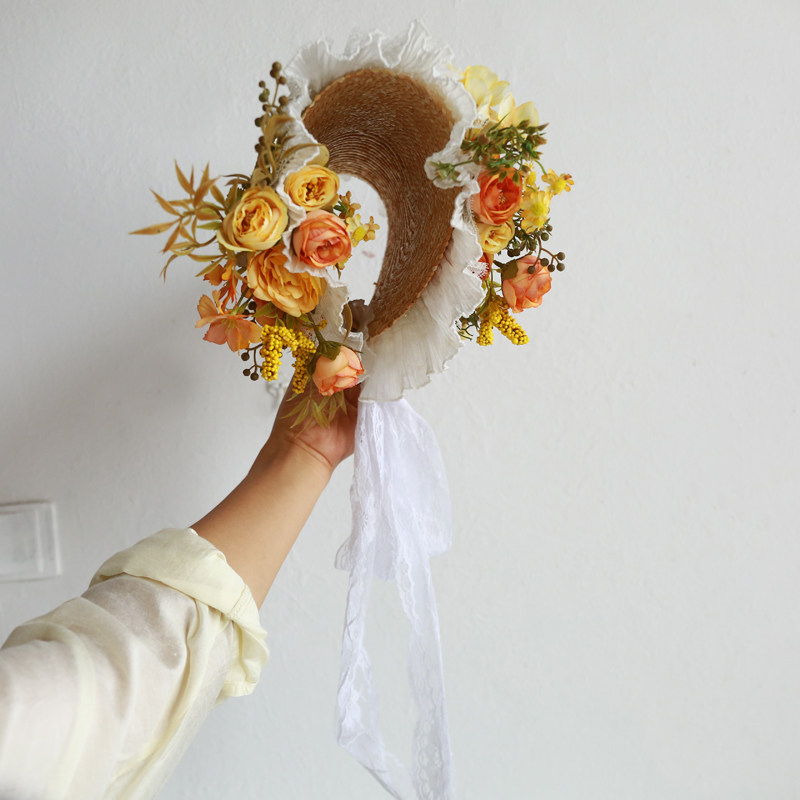 Home Decor Location - Chapeau de paille à fleurs adhésives