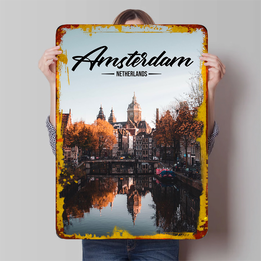 Home Decor Netherlands - Amsterdam pays-bas paysage urbain métal mur