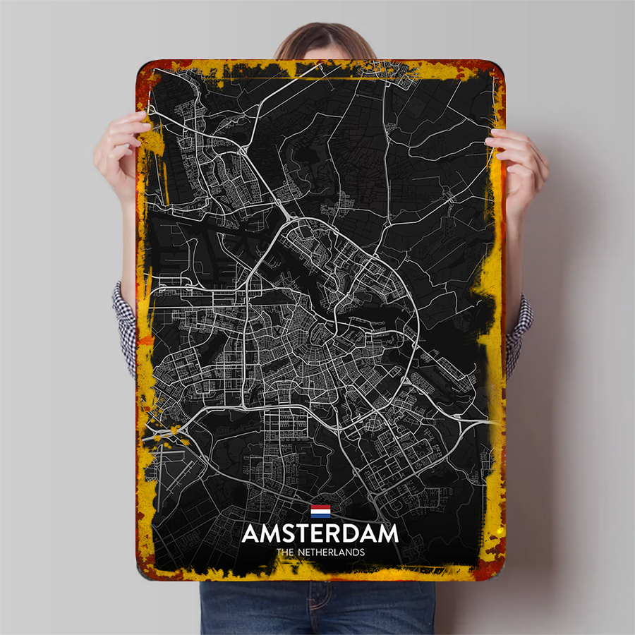Home Decor Netherlands - Carte de ville d'amsterdam personnalisée, peinture