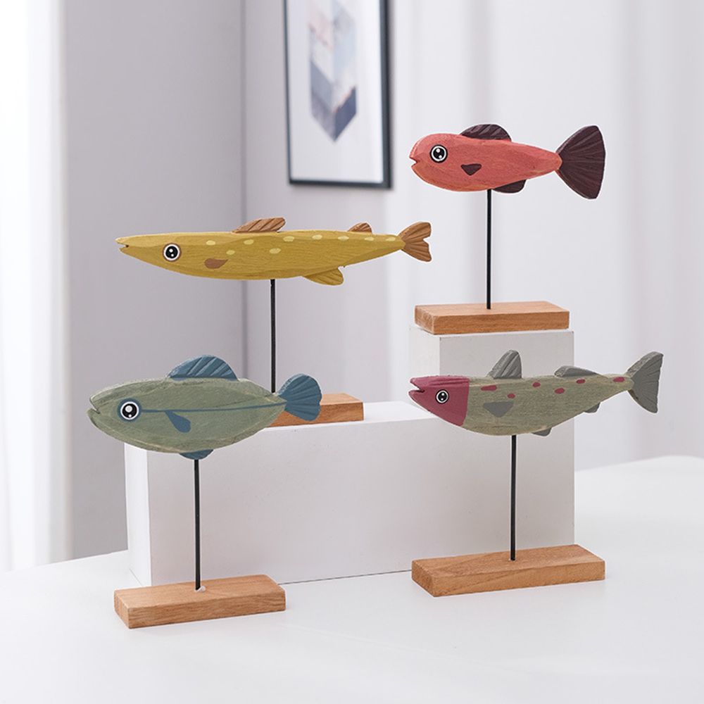 Home Decor Modern Organic - Statue de poisson en bois colorée,
