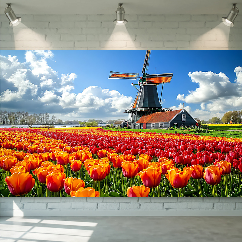 Home Decor Netherlands - Tapisserie murale Paysage Champ de Tulipes