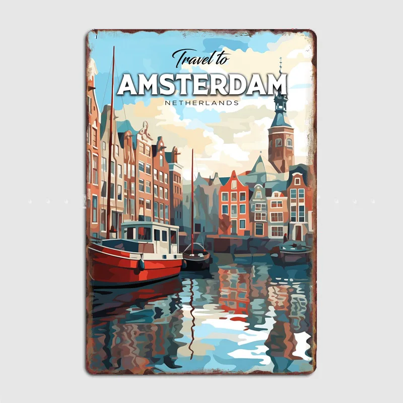 Home Decor Netherlands - Panneau mural métallique rétro Pays-Bas Amsterdam,
